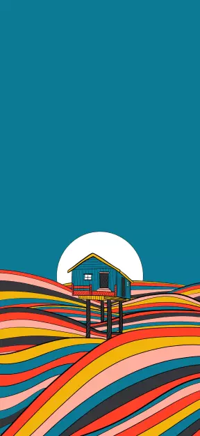  Colorful Wavy Landscape with Lonely House